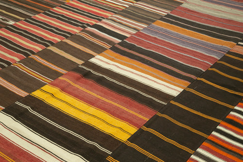 Kırk Yama Kahverengi Patchwork Pamuk Yün El Dokuma Halısı 312x408 Agacan