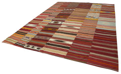 Kırk Yama Pembe Patchwork Pamuk Yün El Dokuma Halısı 305x404 Agacan