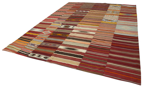 Kırk Yama Pembe Patchwork Pamuk Yün El Dokuma Halısı 305x404 Agacan