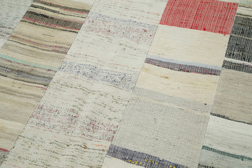 Kırk Yama Bej Patchwork Pamuk Yün El Dokuma Halısı 170x260 Agacan