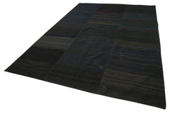 Kırk Yama Siyah Patchwork Pamuk Yün El Dokuma Halısı 210x304 Agacan