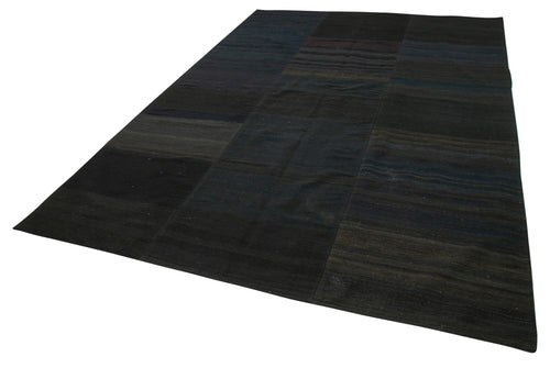 Kırk Yama Siyah Patchwork Pamuk Yün El Dokuma Halısı 210x304 Agacan