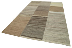 Kırk Yama Kahverengi Patchwork Pamuk Yün El Dokuma Halısı 200x308 Agacan