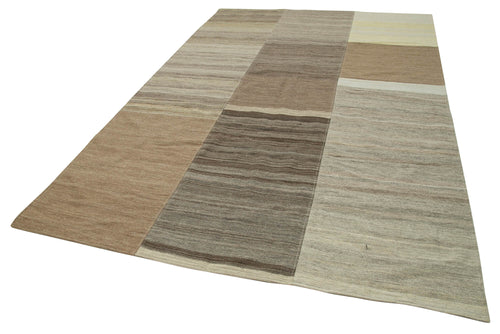 Kırk Yama Kahverengi Patchwork Pamuk Yün El Dokuma Halısı 200x308 Agacan