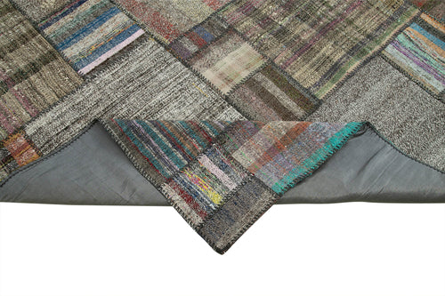 Kırk Yama Gri Patchwork Pamuk Yün El Dokuma Halısı 330x410 Agacan