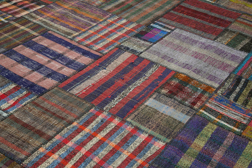 Kırk Yama Gri Patchwork Pamuk Yün El Dokuma Halısı 328x410 Agacan
