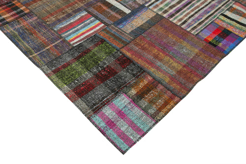 Kırk Yama Gri Patchwork Pamuk Yün El Dokuma Halısı 328x405 Agacan