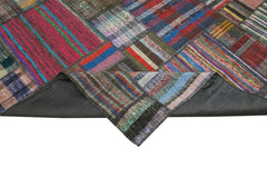 Kırk Yama Gri Patchwork Pamuk Yün El Dokuma Halısı 328x405 Agacan