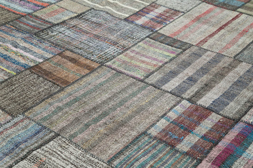 Kırk Yama Gri Patchwork Pamuk Yün El Dokuma Halısı 330x412 Agacan