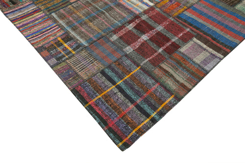 Kırk Yama Gri Patchwork Pamuk Yün El Dokuma Halısı 327x408 Agacan