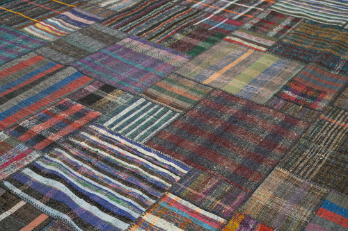 Kırk Yama Gri Patchwork Pamuk Yün El Dokuma Halısı 327x408 Agacan