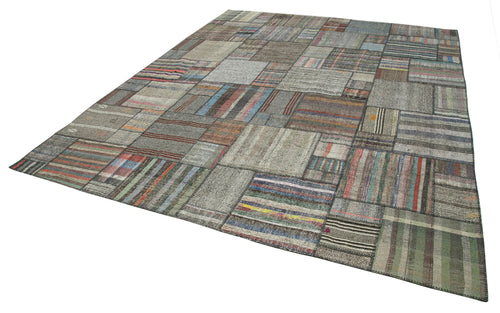 Kırk Yama Gri Patchwork Pamuk Yün El Dokuma Halısı 332x412 Agacan