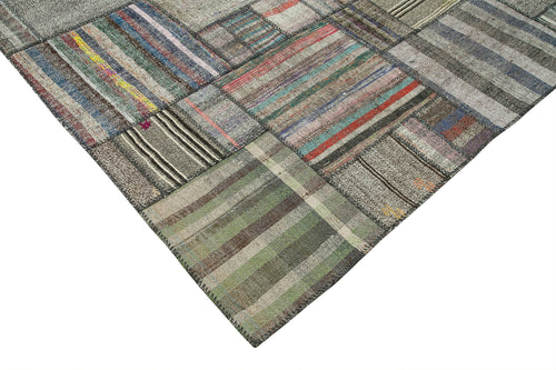 Kırk Yama Gri Patchwork Pamuk Yün El Dokuma Halısı 332x412 Agacan