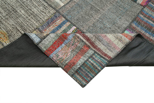 Kırk Yama Gri Patchwork Pamuk Yün El Dokuma Halısı 327x407 Agacan