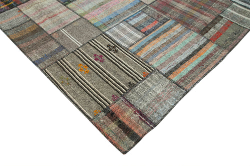 Kırk Yama Gri Patchwork Pamuk Yün El Dokuma Halısı 330x415 Agacan