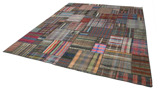 Kırk Yama Gri Patchwork Pamuk Yün El Dokuma Halısı 327x405 Agacan