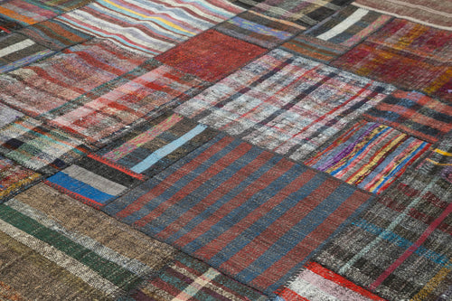 Kırk Yama Gri Patchwork Pamuk Yün El Dokuma Halısı 327x405 Agacan