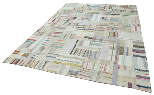 Kırk Yama Bej Patchwork Pamuk Yün El Dokuma Halısı 244x351 Agacan