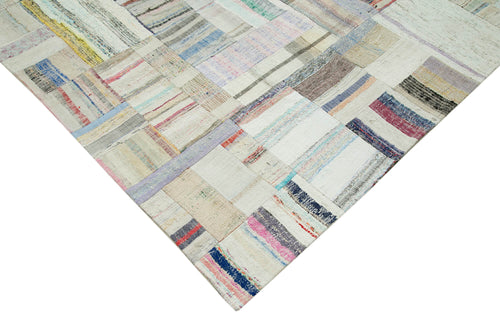 Kırk Yama Bej Patchwork Pamuk Yün El Dokuma Halısı 244x351 Agacan