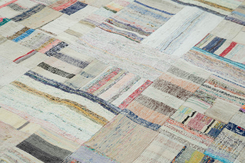 Kırk Yama Bej Patchwork Pamuk Yün El Dokuma Halısı 244x351 Agacan