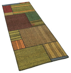 Kırk Yama Gri Patchwork Pamuk Yün El Dokuma Halısı 83x221 Agacan