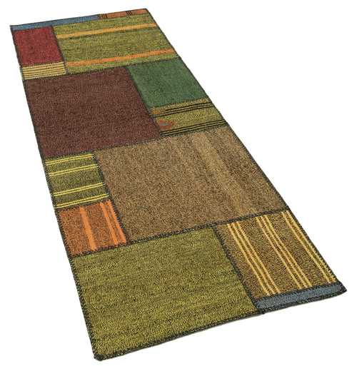 Kırk Yama Gri Patchwork Pamuk Yün El Dokuma Halısı 83x221 Agacan