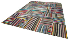 Kırk Yama Gri Patchwork Pamuk Yün El Dokuma Halısı 305x402 Agacan