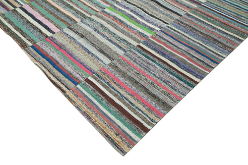 Kırk Yama Gri Patchwork Pamuk Yün El Dokuma Halısı 306x418 Agacan