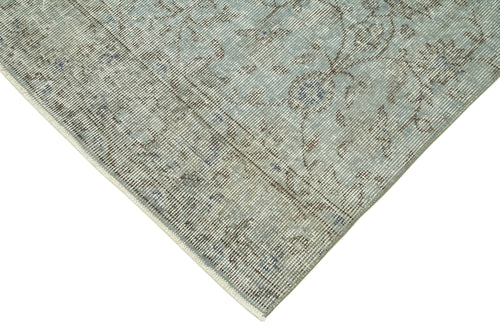 Overdyed Vintage Mavi Eskitme Pamuk Yün El Dokuma Halısı 81x305 Agacan