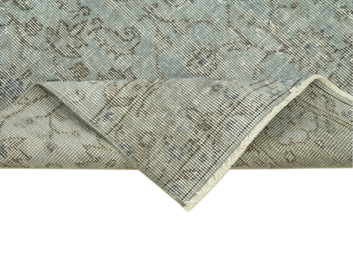 Overdyed Vintage Mavi Eskitme Pamuk Yün El Dokuma Halısı 81x305 Agacan