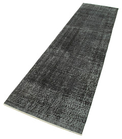 Overdyed Vintage Siyah Eskitme Pamuk Yün El Dokuma Halısı 81x320 Agacan