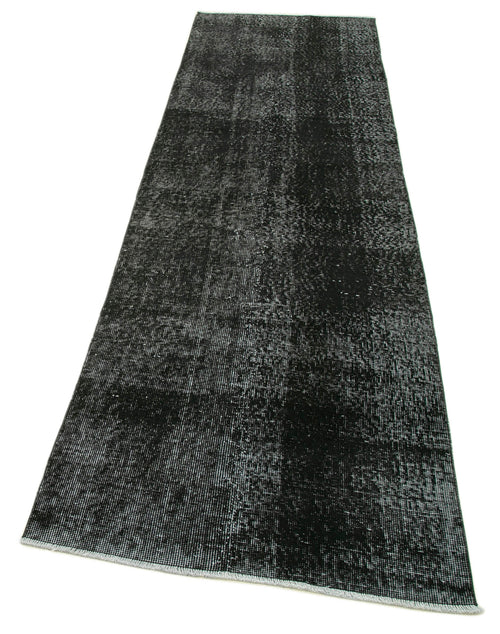 Overdyed Vintage Siyah Eskitme Pamuk Yün El Dokuma Halısı 85x306 Agacan