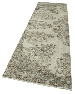 Overdyed Vintage Beyaz Eskitme Pamuk Yün El Dokuma Halısı 90x301 Agacan