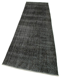 Overdyed Vintage Siyah Eskitme Pamuk Yün El Dokuma Halısı 92x328 Agacan