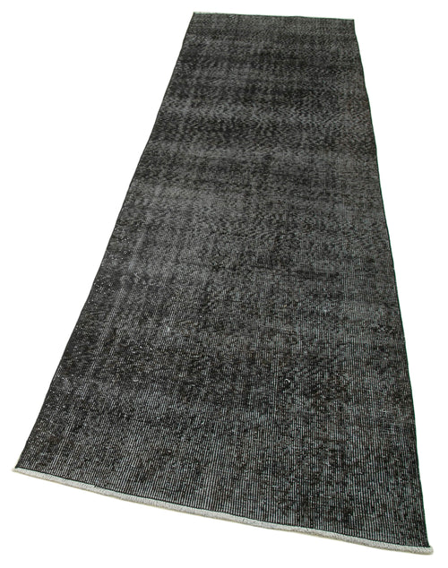 Overdyed Vintage Siyah Eskitme Pamuk Yün El Dokuma Halısı 92x328 Agacan