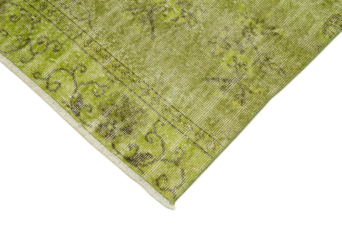 Overdyed Vintage Yeşil Eskitme Pamuk Yün El Dokuma Halısı 91x317 Agacan