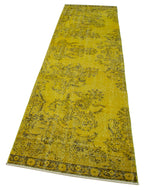 Overdyed Vintage Sarı Eskitme Pamuk Yün El Dokuma Halısı 85x337 Agacan