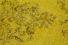 Overdyed Vintage Sarı Eskitme Pamuk Yün El Dokuma Halısı 85x337 Agacan
