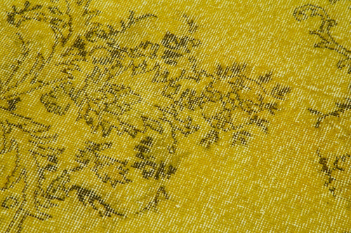 Overdyed Vintage Sarı Eskitme Pamuk Yün El Dokuma Halısı 85x337 Agacan