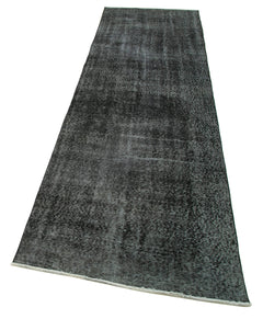 Overdyed Vintage Siyah Eskitme Pamuk Yün El Dokuma Halısı 89x314 Agacan