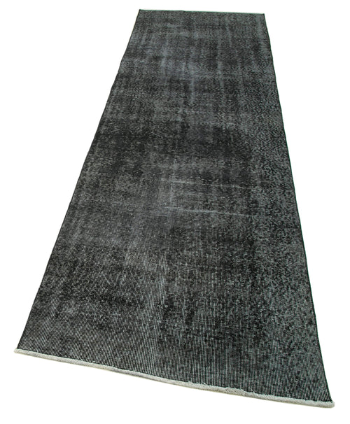 Overdyed Vintage Siyah Eskitme Pamuk Yün El Dokuma Halısı 89x314 Agacan