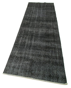 Overdyed Vintage Siyah Eskitme Pamuk Yün El Dokuma Halısı 90x326 Agacan