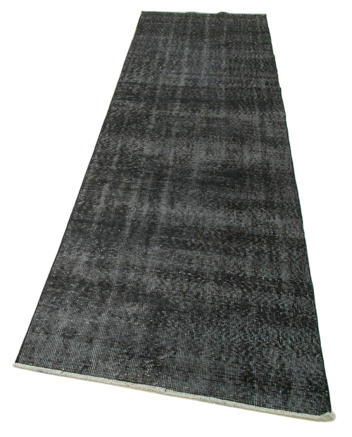 Overdyed Vintage Siyah Eskitme Pamuk Yün El Dokuma Halısı 90x326 Agacan