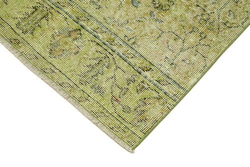 Overdyed Vintage Yeşil Eskitme Pamuk Yün El Dokuma Halısı 96x379 Agacan
