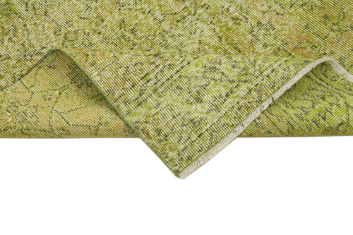 Overdyed Vintage Yeşil Eskitme Pamuk Yün El Dokuma Halısı 96x379 Agacan