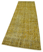 Overdyed Vintage Sarı Eskitme Pamuk Yün El Dokuma Halısı 90x298 Agacan