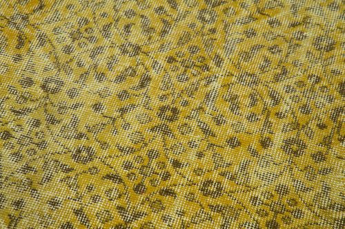 Overdyed Vintage Sarı Eskitme Pamuk Yün El Dokuma Halısı 90x298 Agacan