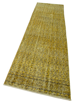 Overdyed Vintage Sarı Eskitme Pamuk Yün El Dokuma Halısı 80x314 Agacan