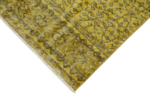 Overdyed Vintage Sarı Eskitme Pamuk Yün El Dokuma Halısı 80x314 Agacan