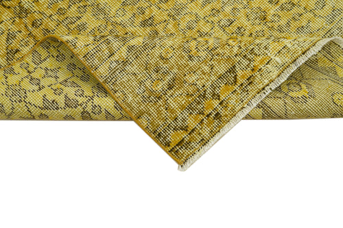 Overdyed Vintage Sarı Eskitme Pamuk Yün El Dokuma Halısı 80x314 Agacan